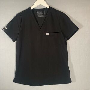 Figs Black Scrub Top Sz Small V Neck